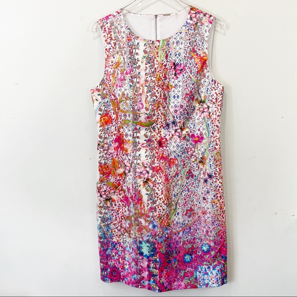 ELIE TAHARI Colorful Floral Shift Dress Sleeveless